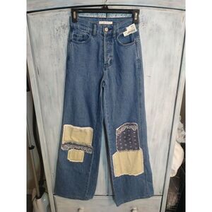 PacSun Flared Wide Leg Patch Size 2 Jeans Boho Cottage Core Y2k